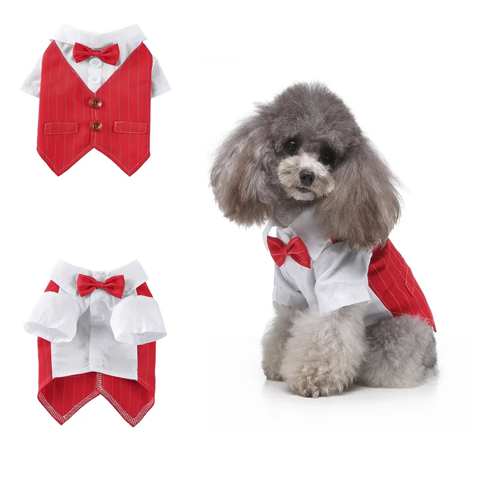 Gentleman Hond Kleren Kat Huisdier Trouwpak Leuke Cachorro Mascotas Pak Gestreepte Smokingvlinderdas Wedding Shirt Kostuum