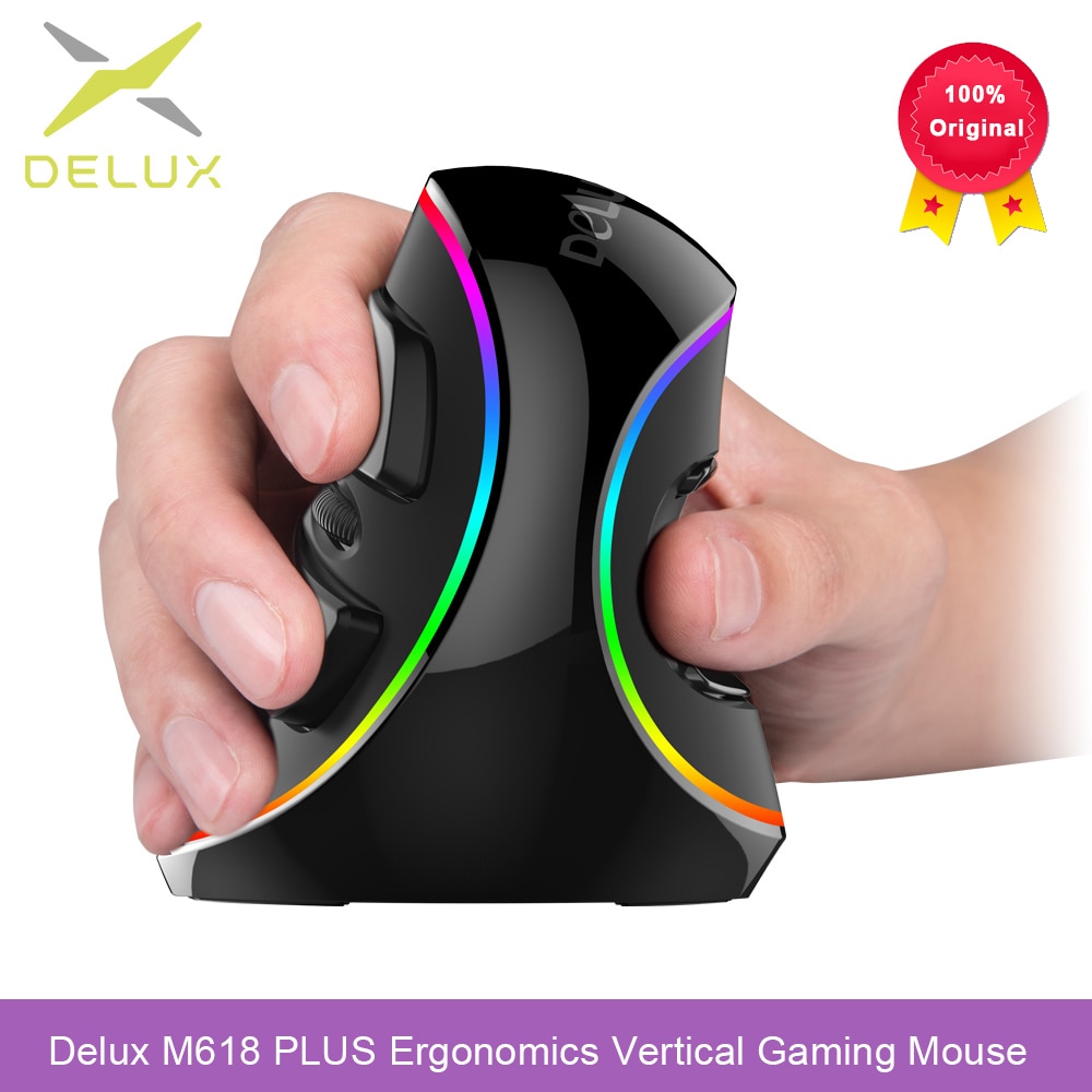 Delux M618 PLUS Ergonomics Vertical Gaming Mouse 6 Buttons 4000 DPI RGB Wired/Wireless Right Hand Mice For PC Laptop Computer