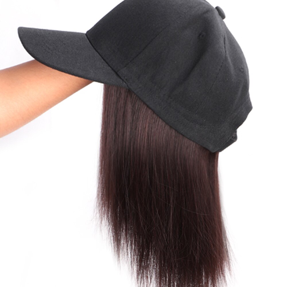 Baseball Hat with Hair Attached for Women Extension Synthetic Short Bob Hairstyles Hat Easy to Use Adjustable Black Baseball Hat: Black-dark brown