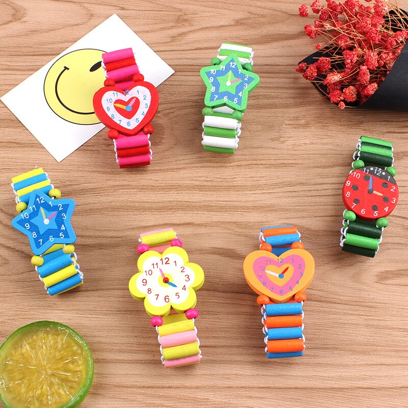 3 Stks/partij Houten Horloges Mooie Cartoon Ambachten Armband Horloges Handwerk Speelgoed Voor Kinderen Leren & Onderwijs Party Gunsten