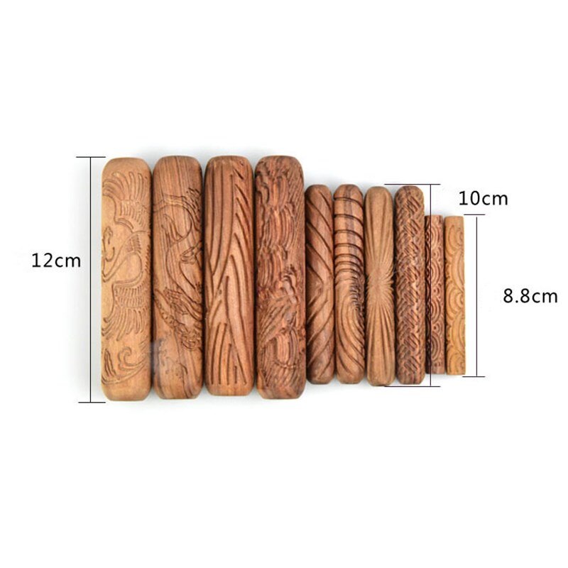 Rouleau à boue en céramique, 10 pièces, outil de poterie de modélisation en argile polymère, soulagement du motif de Dragon/phénix en bois