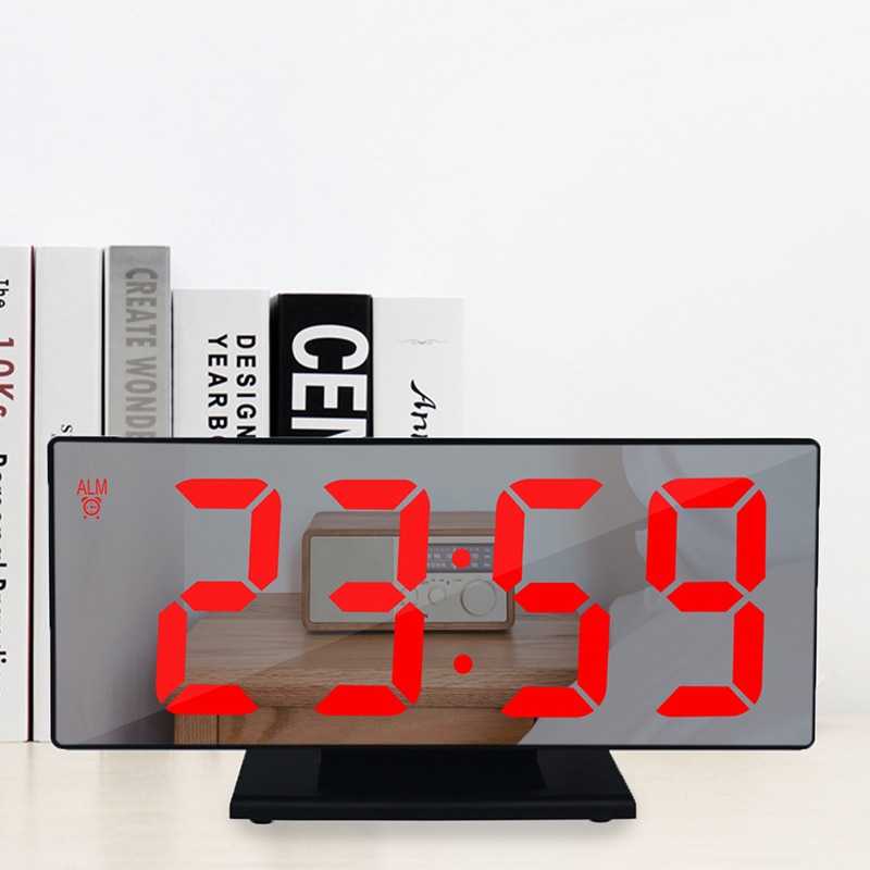 Alarm Clock LED Digital Clock Multifunction Mirror Snooze Display Time Night LCD Table Light Office USB Cable Digital Clock