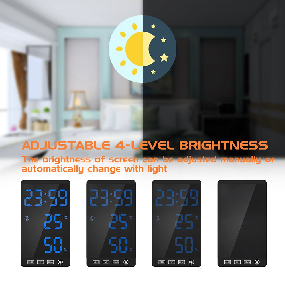 Horloge de Table avec miroir, horloge avec température météo, compteur électronique de température et d'humidité, thermomètre numérique
