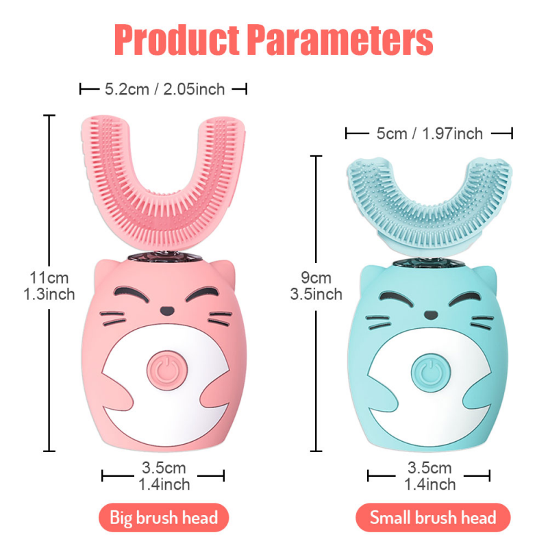 Brosse à dents électrique ultrasonique automatique en silicone, 360, pour enfants, brosse à dents en forme de U, intelligente, mignonne, dessin animé