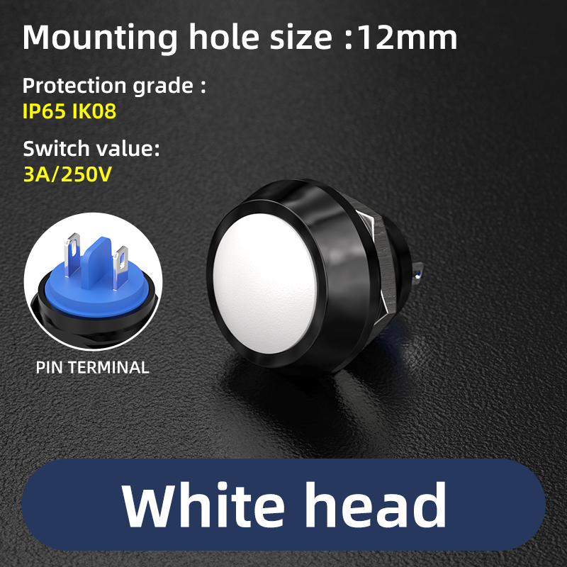 12 mm 1/2 Zoll Montageloch, IP65, bunt, gewölbter Mini-Schraubklemmen/Stiftklemme, wasserdichter Momentan-Drucktastenschalter: Elfenbein