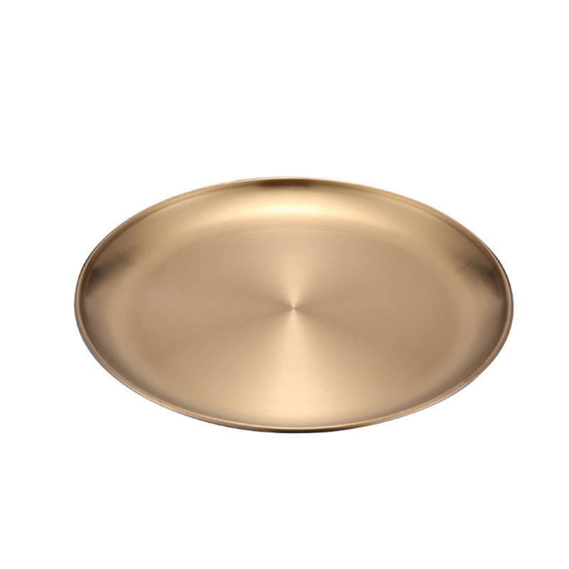 Stainless Steel Food Tray Storage Dishes Luxurious Brass Round Plate Fruit Cake Steak Snack Kitchen Metal Storage Plate Golden: A4 23cm
