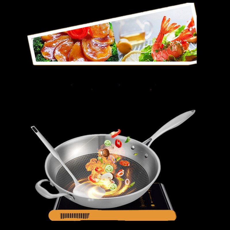 He-Double Honeycomb Double Coating Non Stick Stainless Steel Wok with Cover