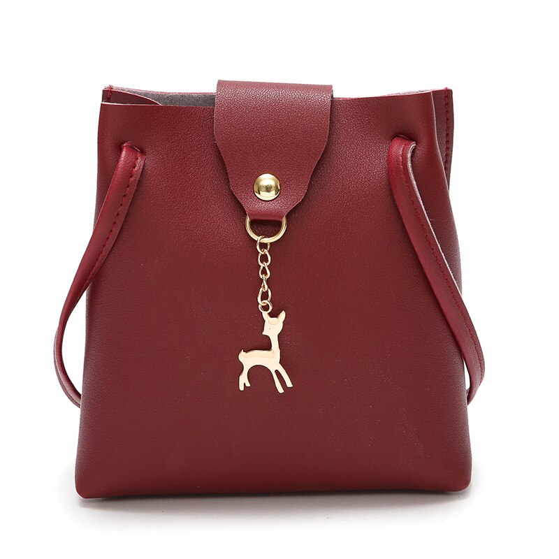 PU Leer vrouwen Crossbody Tas Herten Hanger vrouwen Schoudertassen Vrouwelijke Kleine Messenger Bag Handtas Portemonnee Pouch: Wine red bag