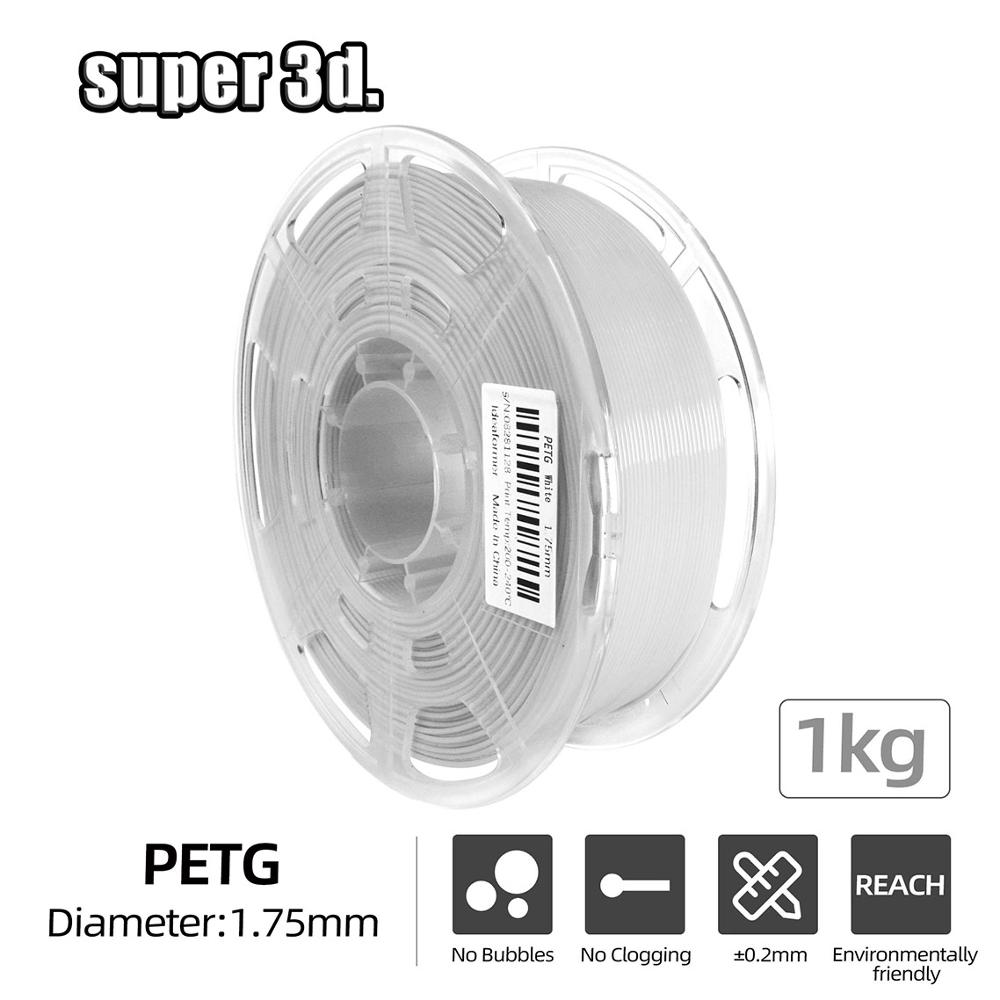 3D Printer Filament PETG 1.75mm 1kg/2.2lbs Plastic Filament Consumables PETG Material DIY printing 100% no bubble: White