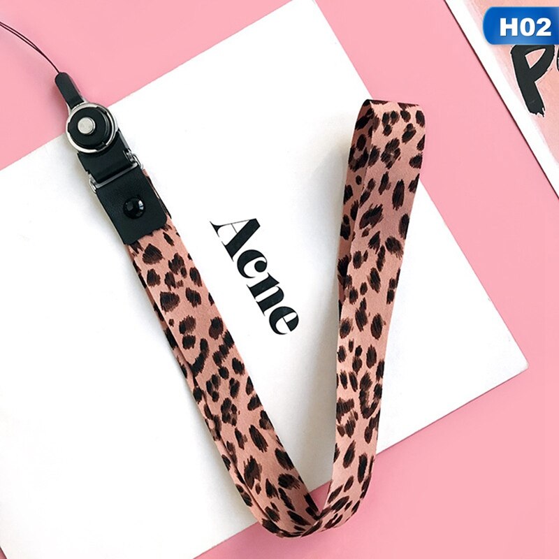 Soporte de teléfono con estampado de leopardo, cordón para llaves, tarjeta de identificación Cheetah, correas de cuello de Teléfono Animal con llavero