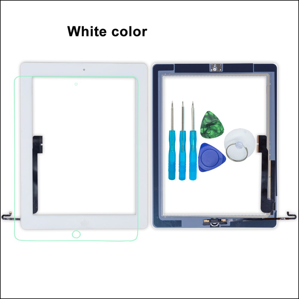 Touch Screen For iPad 4 A1458 A1459 A1460 Digitizer Panel With Home button and camera holder+ Middle Frame+Tools+Tempered Glass: white