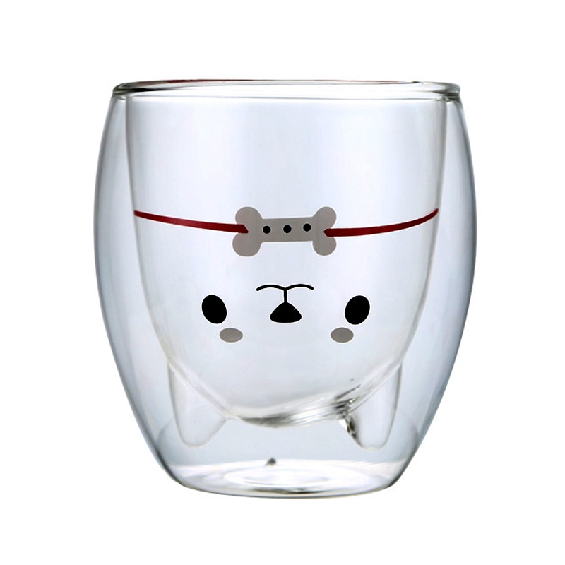 Dubbellager kaffemugg söt shiba inu glas tecknad barnmjölkkopp dam mjölk tekopp nät röd shiba inu kul glas