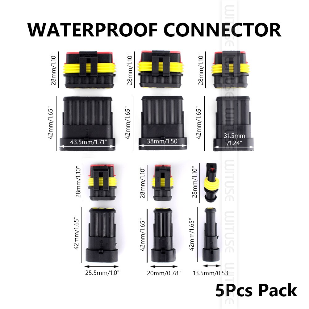 TSLEEN 5Pcs Waterproof 1/2/3/4/5/6 Pin Way Seal Quad Bike 12A IP68 Electrical Automotive Wire Connector Plug Terminals Truck Car