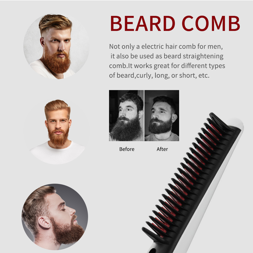 Electric Beard Straightener Comb 30s Quick Heated Brush Styler Travel Hair Styler Fast Warm-up Hair Straightener TW#3