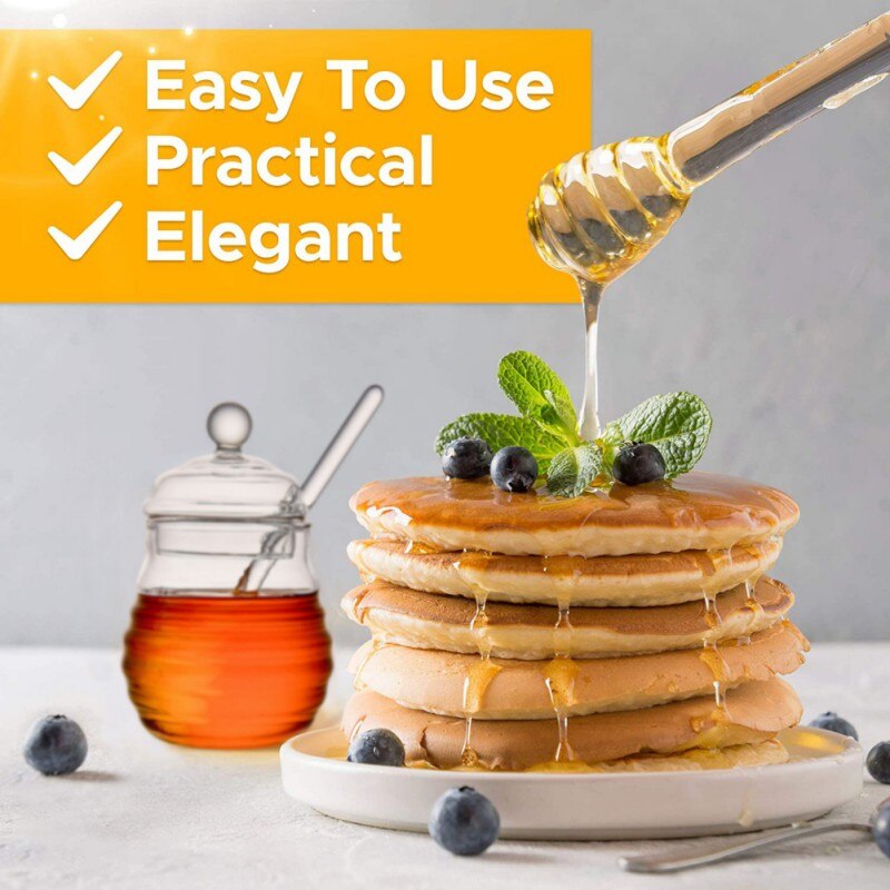 11oz/14oz Handmade Honey Jar With Dipper, Glass Made Honey Dipper And Honey Pot 4 Pack No Need to Use Spoons 11