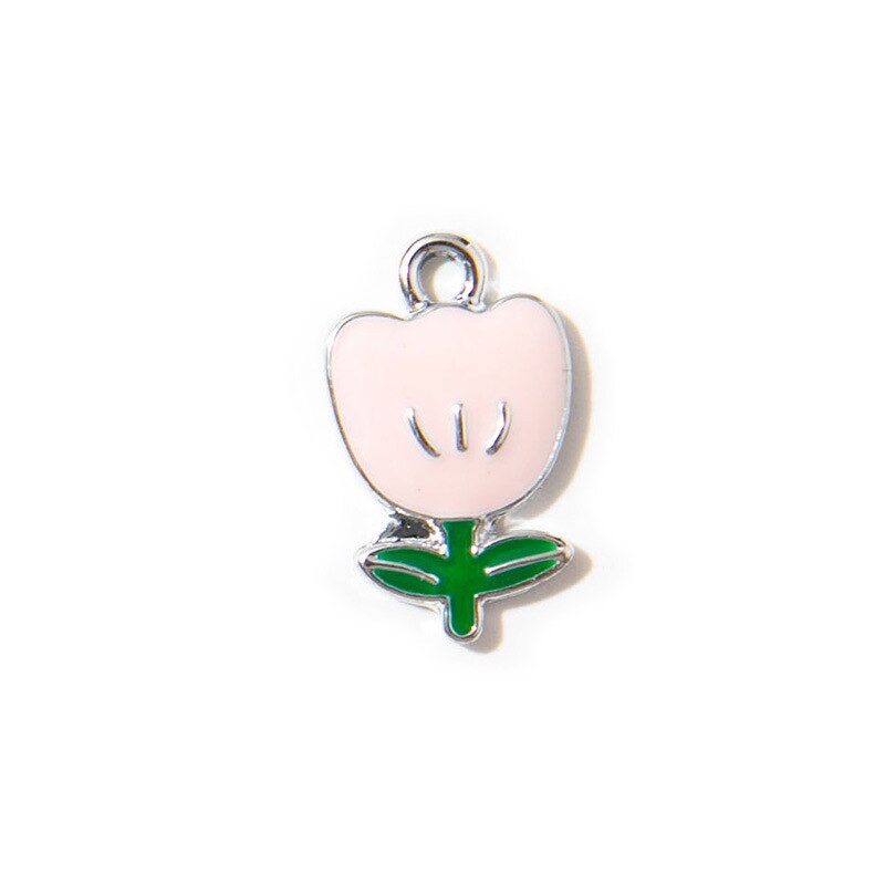 Breloques en forme de fleur de tulipe rouge émail argent, pendentif pour bijoux, fabrication de Bracelet, boucles d&#39;oreilles, collier, accessoires, 10 pièces: silver pink