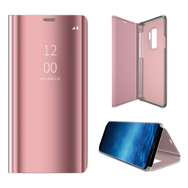 Voor Vivo Y11 Case Luxe Spiegel Flip Case Voor Vivo Y 11 11y Stand Gevallen Voor Vivoy11 Beschermende shell Coque Capa 6.35'': Pink