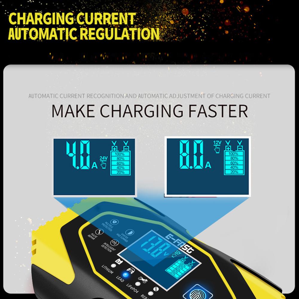 12V 6A 24V 3A Automatic Car Battery Charger Power Pulse Repair Chargers Lead-acid/Lithium Battery Chargers Digital LCD Display