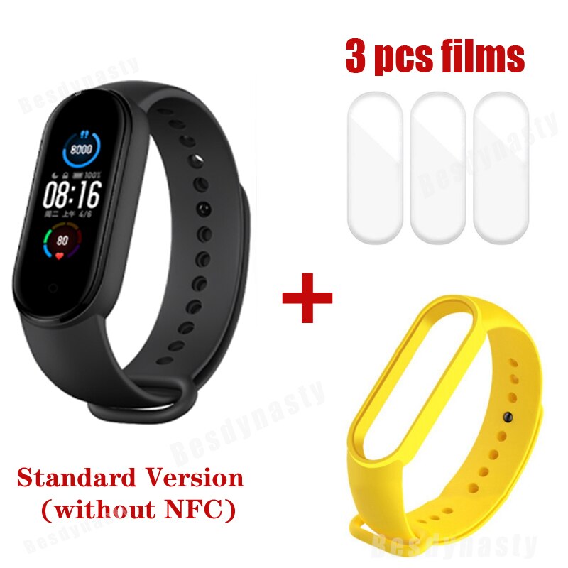 Xiaomi Mi Band 5 Fitness Bracelet Magnetic Charge 24h Heart Rate Sleep REM Nap Step Swim Sport Monitor Remind Alarm wristband 5: add yellow strap