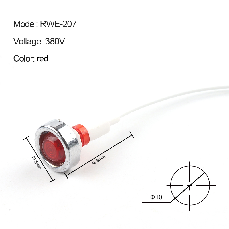 5PCS Guiding Signal Lamp 12V 24V 220V 380V 10mm Power Indicator Panel Mount Red Green Yellow LED Indicator Mounting Hole 10mm: 380V Red