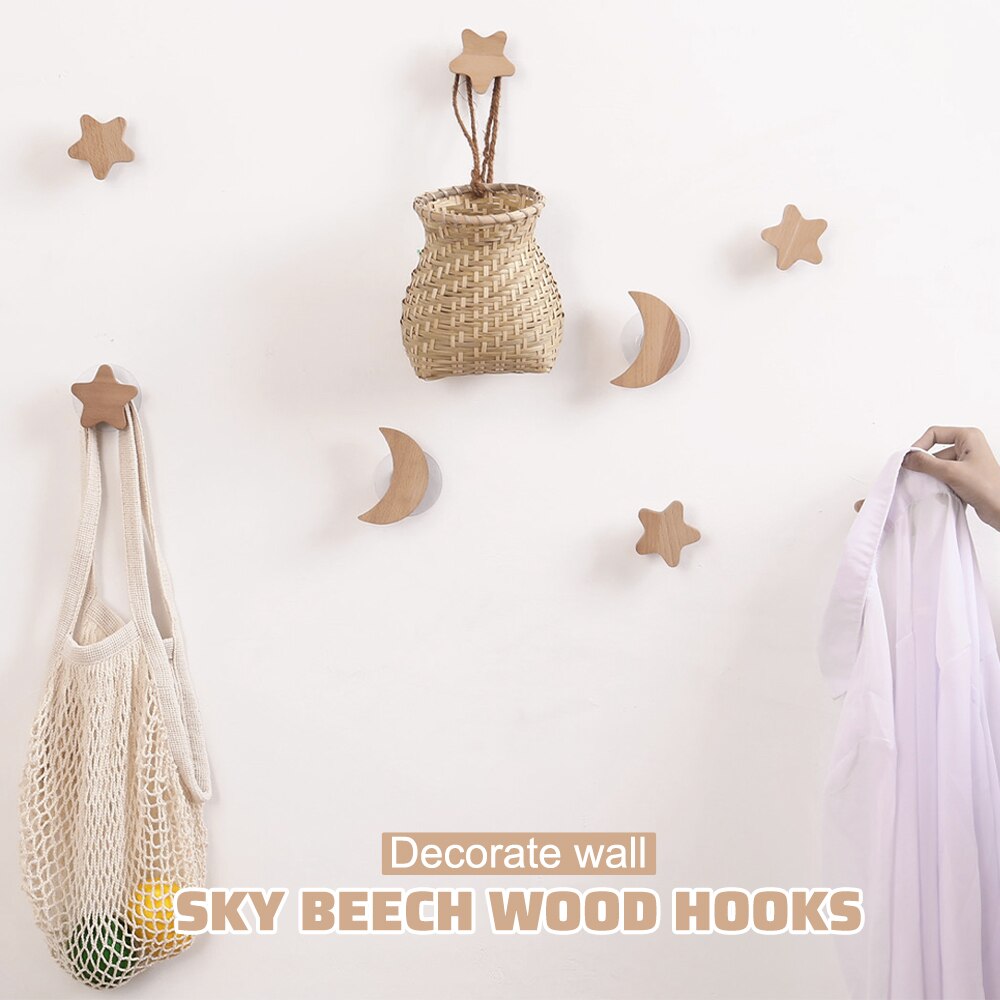 Ganchos decorativos para habitación de niños, colgador de pared de madera, llave de estrella, perchero moderno para colgar bolsas