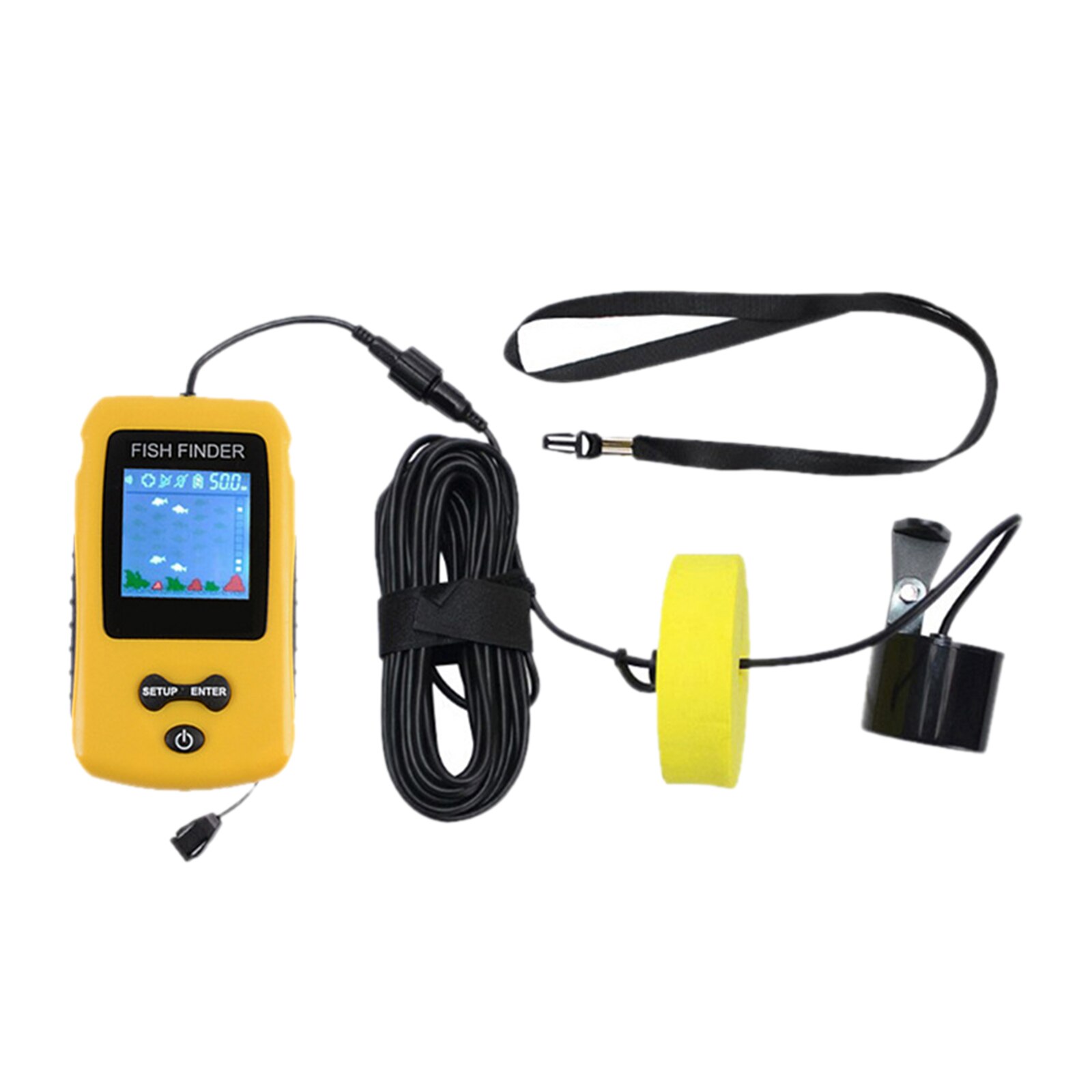 Portable Fish Finder, Contour Readout Compact Fishfinder Depth Sonar Sensor Transducer 5 Sensitivity Fish Depth Finder