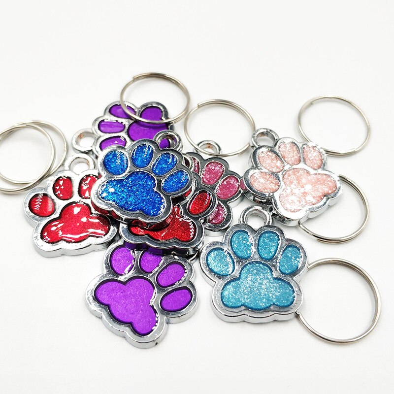 3 st hundbrickor graverad katt valp husdjurs-id namn krage tag hänge ben & tass glitter husdjur tillbehör slumpmässig färg