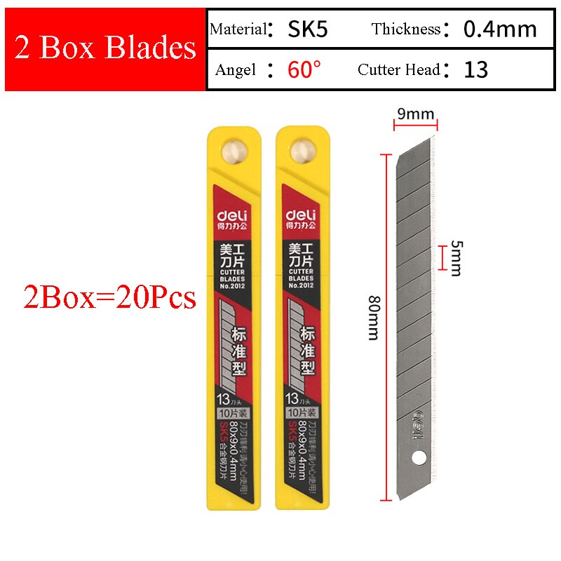 Deli Retractable Stationery Utility Knife Small Box Cutter Art Knife 9MM Blades,Auto Lock Carbon Steel Sharp нож School Supplies: 2Box Blades