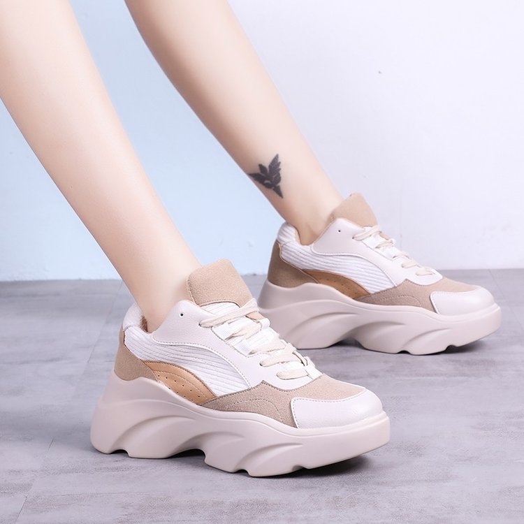 ANUFER Dames Hoog Platform Chunky Sneakers Casual Veterschoenen Sport Papa Schoenen Zwart SN02920 EU35