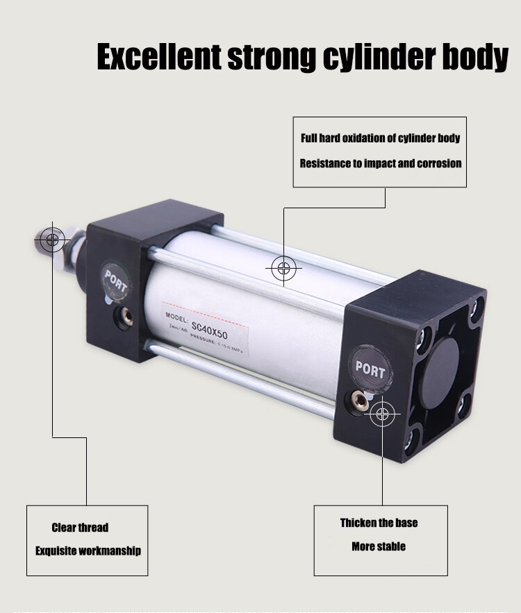 Kleine standard zylinder 32/40/63mm durchmesser dual wirkenden zylinder SC 50/75/100/125/150 push-rod/175/200/250/300mm hub