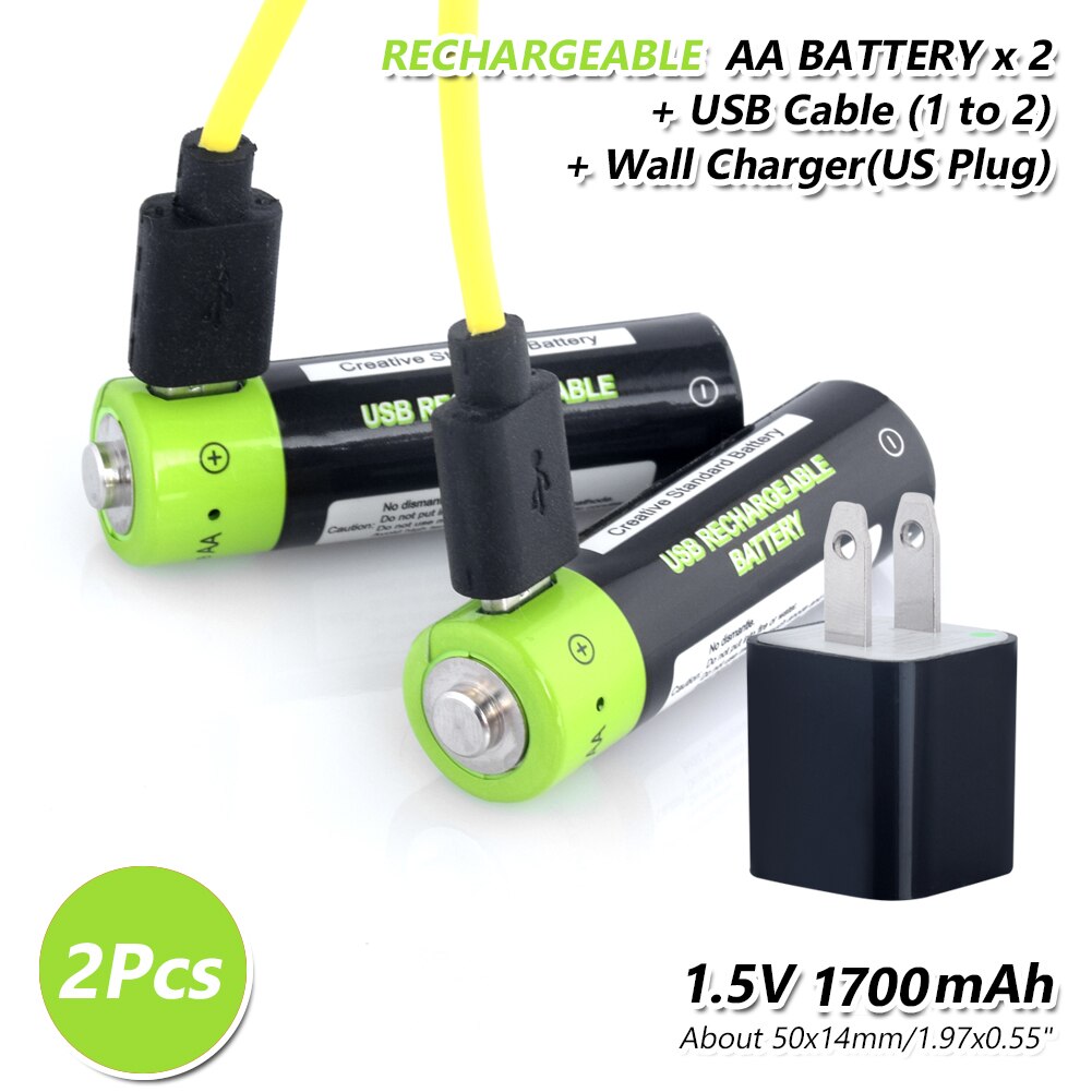 2 stück 1,5 V AA 1700mAh Li-polymer Li-po USB Aufladbare AA 2A Lithium Li-Ion Akku + USB Kabel + US/EU/UK Wand Auto Ladegerät: 2AA USB US charger