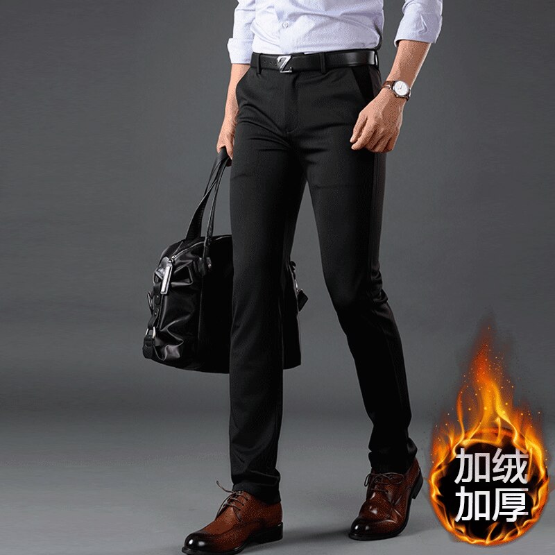 hommes mince costume pantalon hommes hiver décontracté bureau costume pantalon épaissir polaire pantalon élasticité costume pantalon