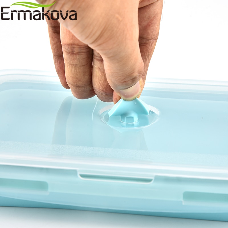 ERMAKOVA 3 of 4 Pcs Silicone Inklapbare Lunch Bento Box Hittebestendig Vouwen Voedsel Opslag Container met Luchtdichte Plastic deksel