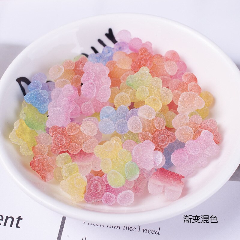 20 stk/sæt sukkerbjørn neglekunst dekorationer 3d kawaii gradient gummipynt 12*18mm 6 farver gelé søde negle charms tilbehør