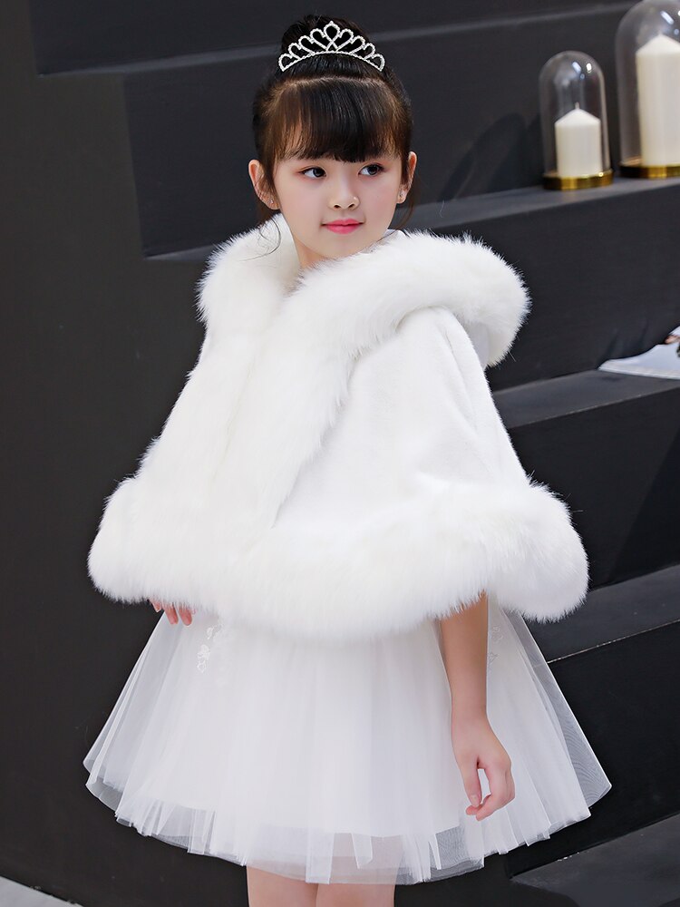 Petite fille mariage fourrure enveloppement hiver enfants bal fête manteau petits enfants châle avec capuche boléro