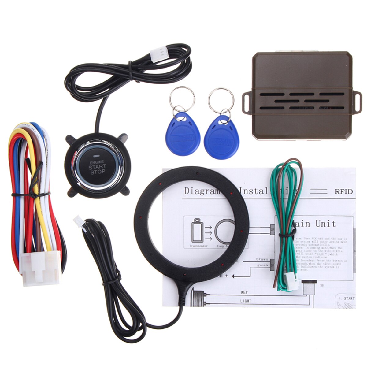 12V RFID Lock Ignition Car Keyless Entry Push Starter Remote Start System Kit A30