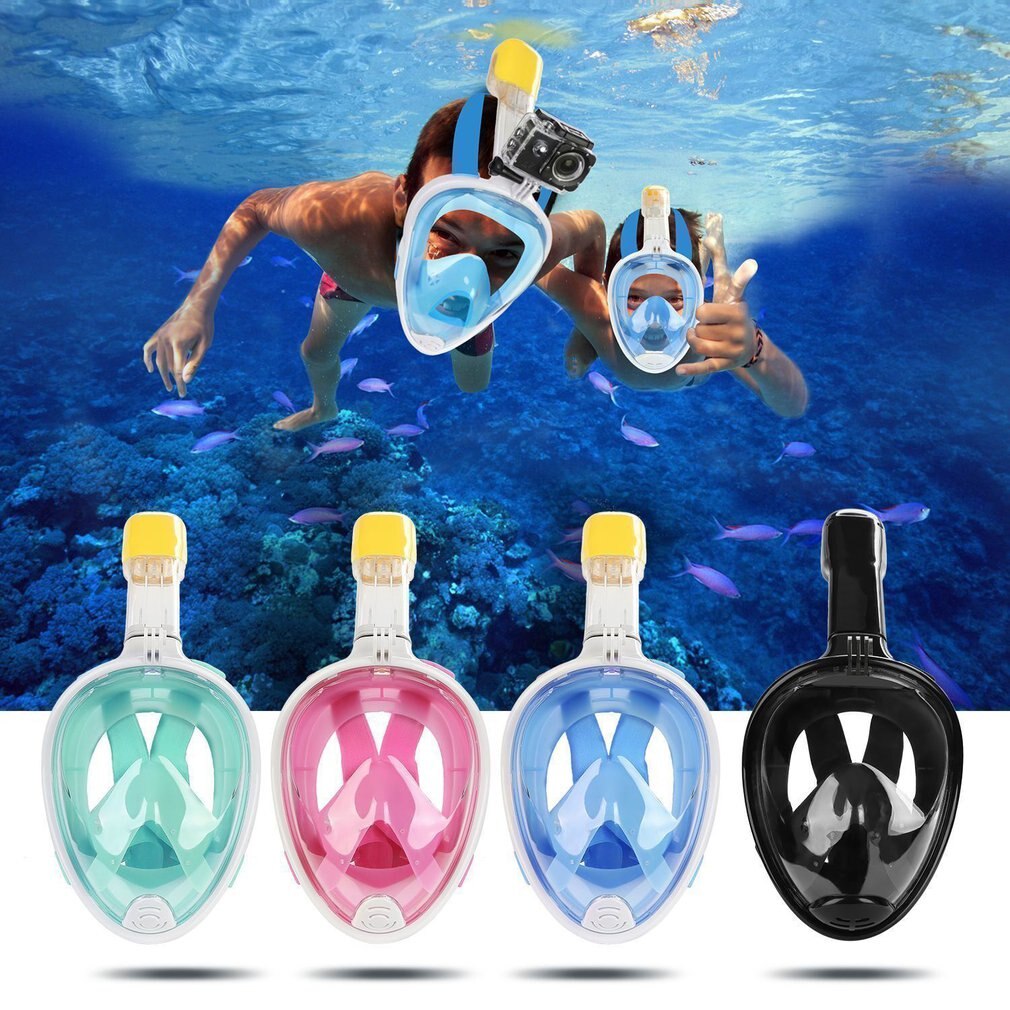 Full ansikts snorkelmaske sjøutsikt antidugg anti-lekkasje lengre snorkelrør universal snorkelmaske for gopro