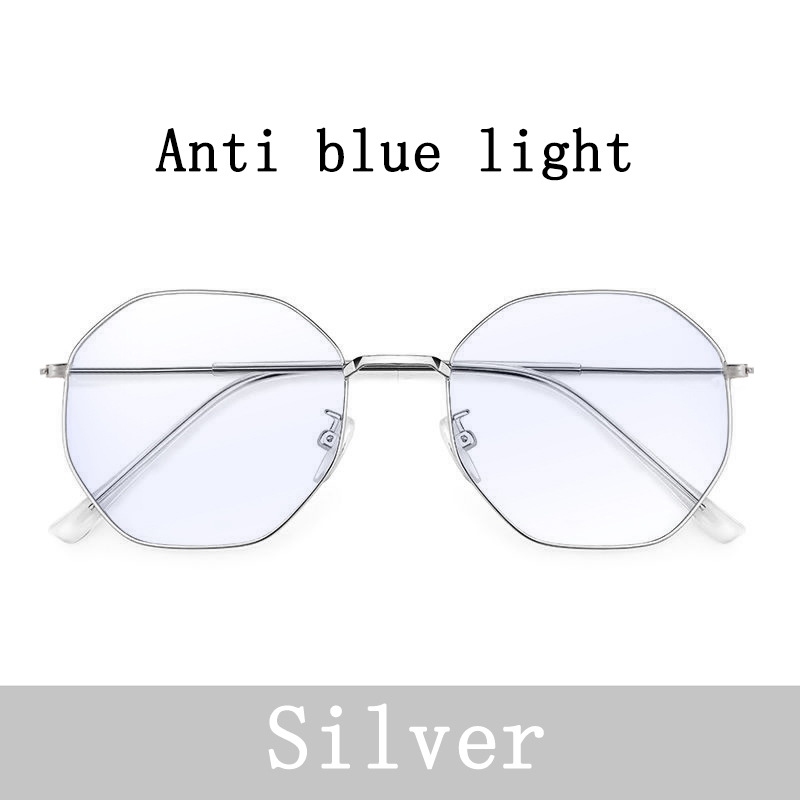 Polygon anti blå lys briller unisex hip hop almindelige briller til mænd kvinder metal ramme briller til bryllupsfest briller: Blå lys sølv