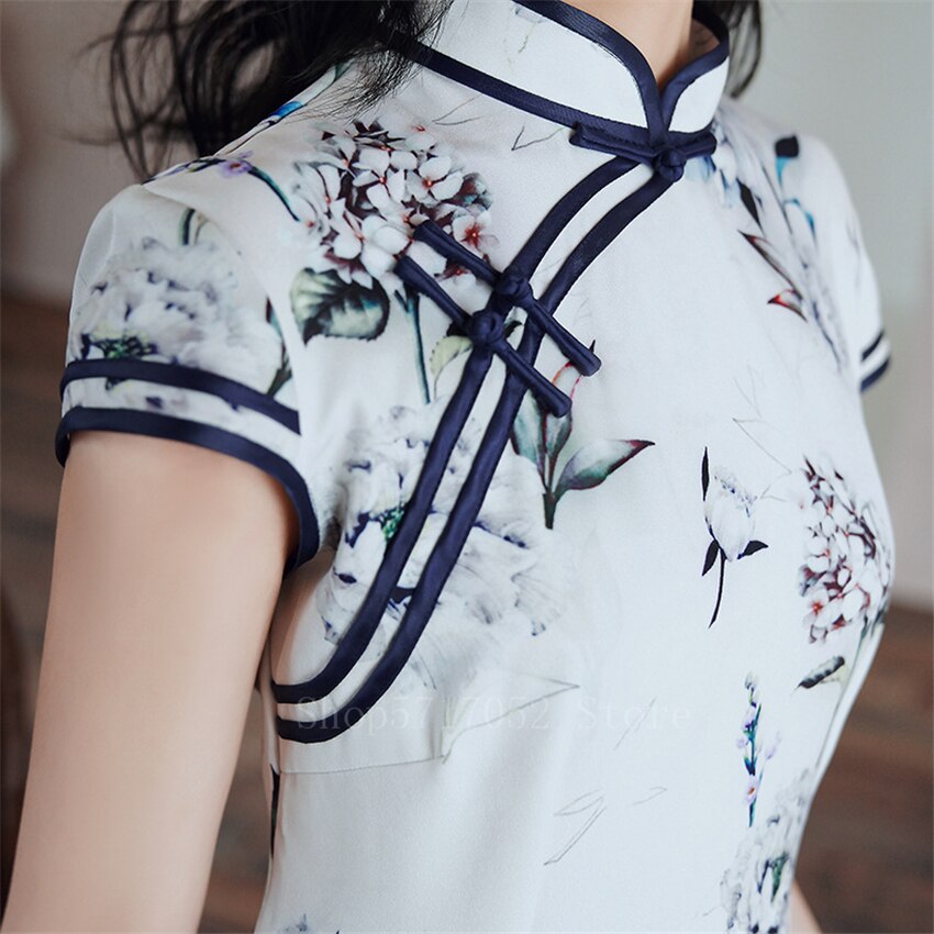 Vestido Qipao Oriental para mujer, ropa tradicional china, Estilo Delgado, Cheongsams abiertos para mujer, Vestido de seda con estampado Floral para mujer