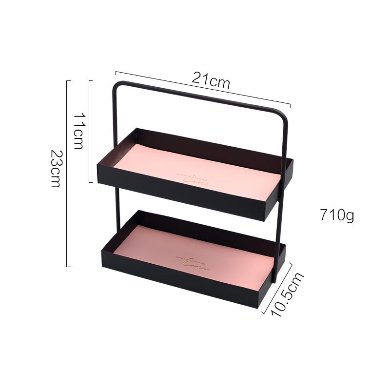 Bandeja de almacenamiento de doble capa de cuero, soporte de anillo de hierro forjado nórdico para el hogar, placa de exhibición de joyería, organizador de tocador: rectangle Pink