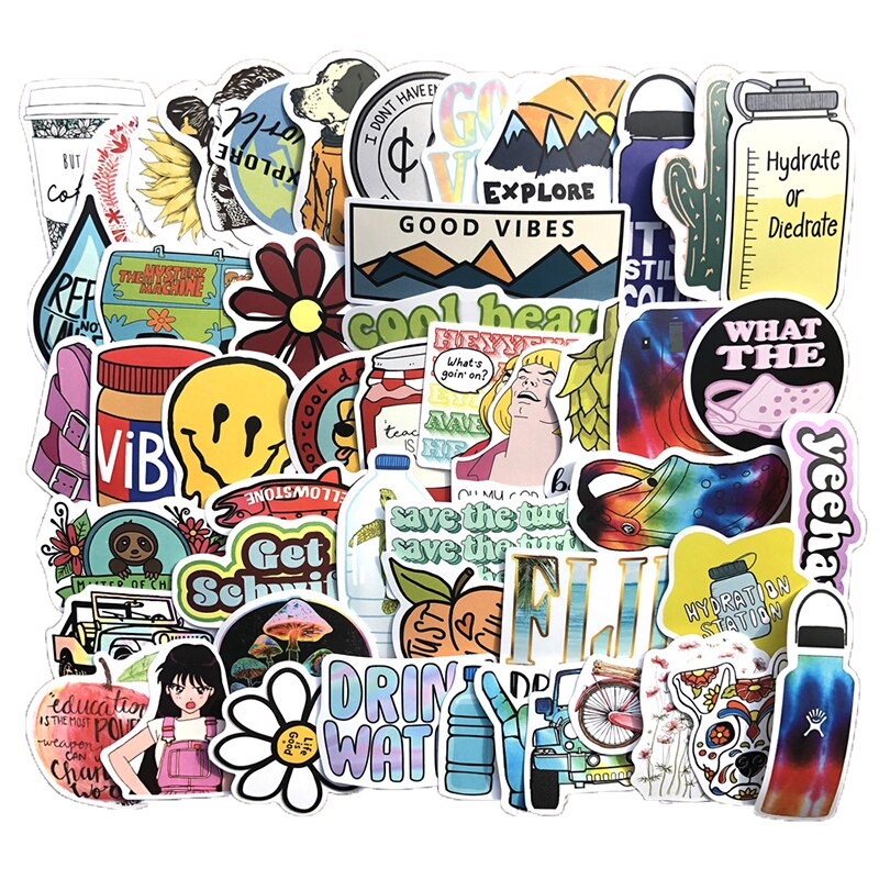 50pcs Cartoon Stickers Cute Kids Child Stickers Waterproof Animal Stickers Biker Motor DIY Stickers Pack Decal Laptop Sticker