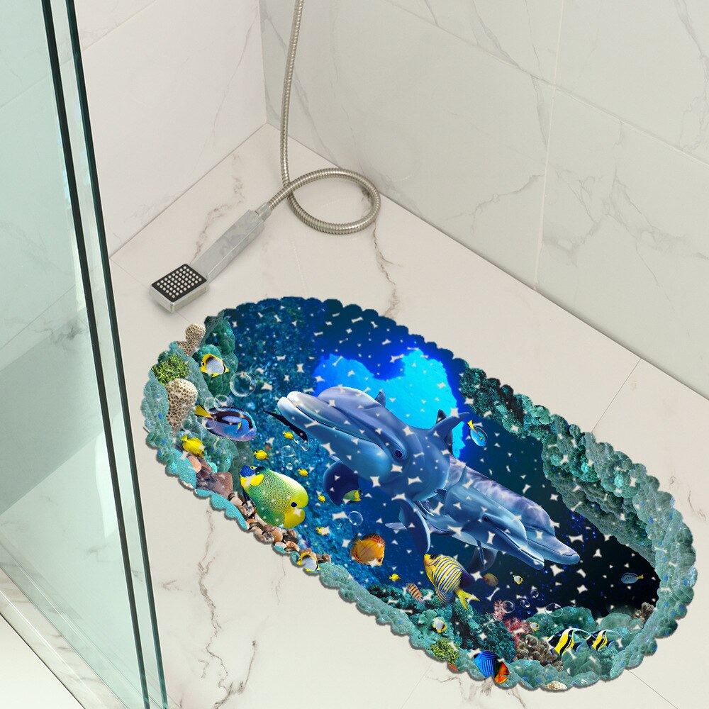 Turtle Underwater World Ocean Bath Mat PVC Anti Slip Douche Bathroom Mat Shower Pad Kitchen Carpets Home Decoration