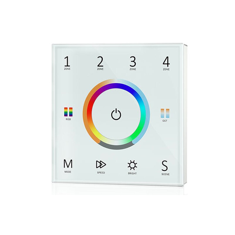 Led RGBCCT Strip Controller DMX Master &amp; 2.4GHz Dual Function 100V-240V Wall Mount Touch Panel 4 Zone RGB CCT String Control