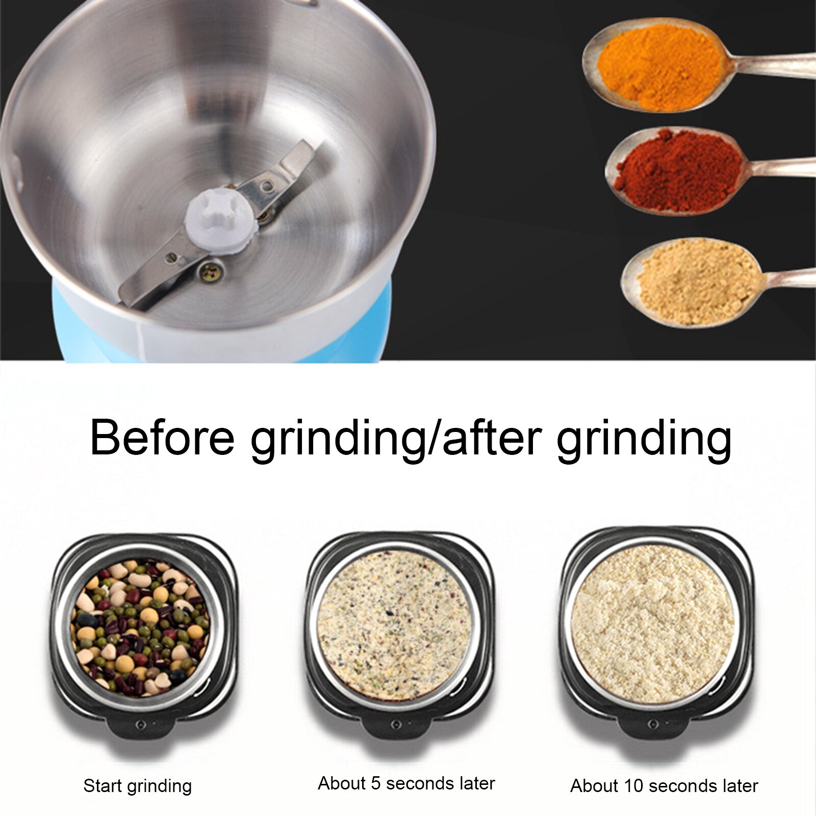 Household Small Grinder Grain Crusher Easy To Assemble 1pcs Perfect For Home Blue Chinese Herbal Medicine Rock Sugar Grinder