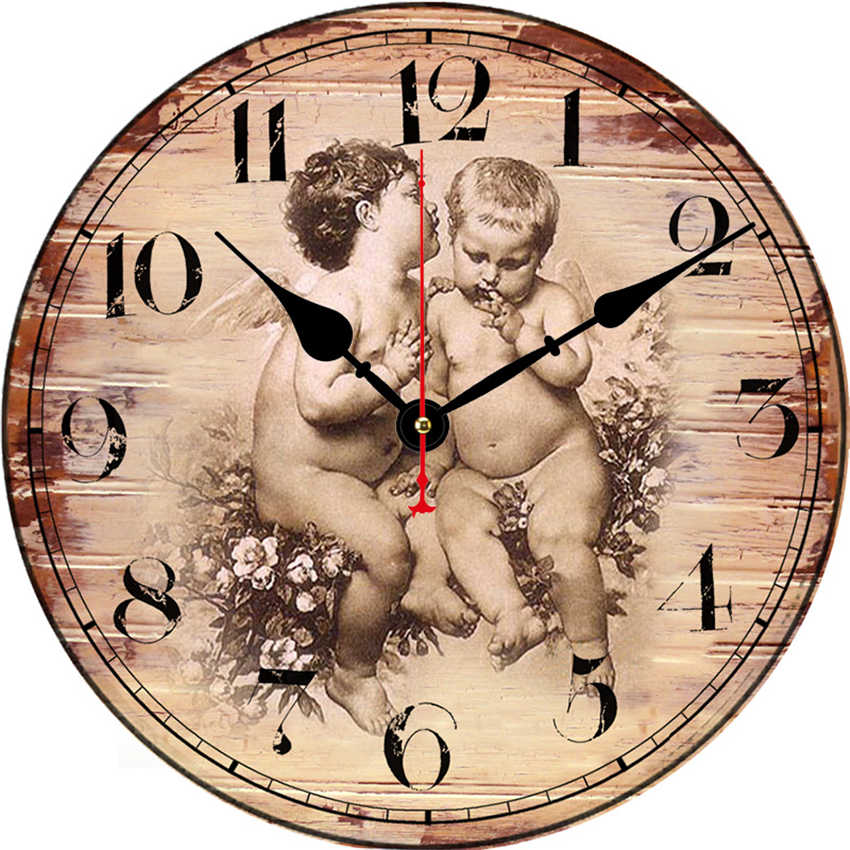 Cupid baby angel 12 tuuman klassinen kirkko seinäkello retro antiikki vintage uskonnollinen puinen taide hiljainen seinäkello: 25305 / 15cm