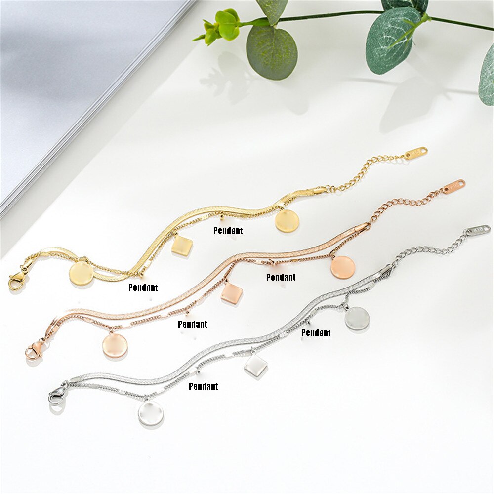 Non-fading Hollow Flower Double-layer Handmade Jewelry Bracelet 316L Titanium Steel Chain & Link Bracelets Metal Stainless Steel