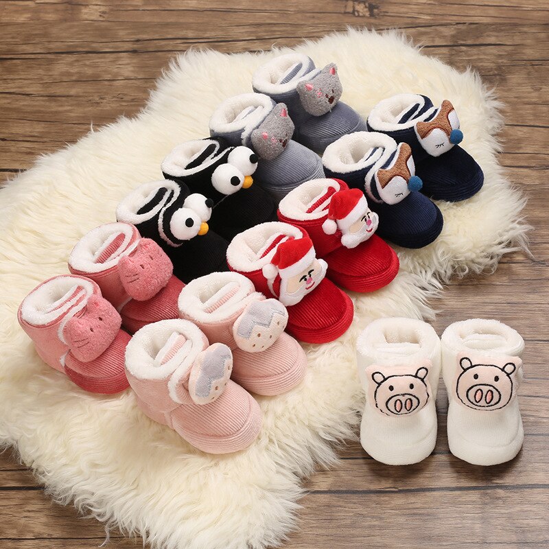 Christmas baby shoes 0-1 year old men and women baby snow boots warm soft-soled toddler shoes