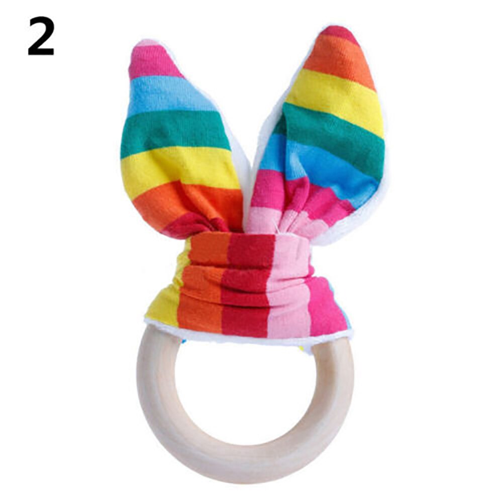 Popular Cute Wooden Natural Chewing Teether Bunny Sensory Toy Infant Baby Teething Ring: 2