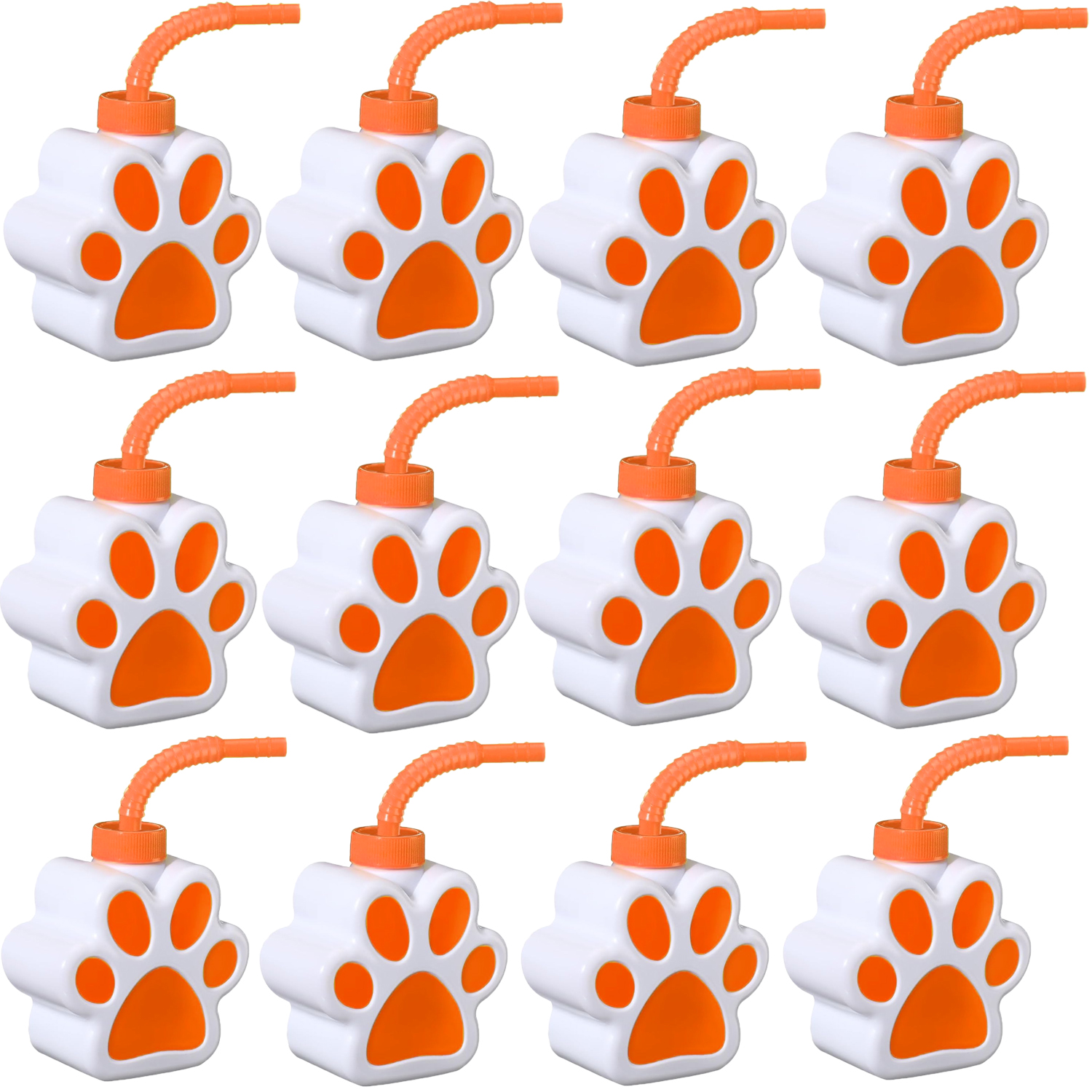 12 Pcs 10 oz Dog Paw Cups with Straw and Lid Dog Themed Party Supplies, Drinking Cup for Birthday Puppy Party Favors Decoration: light yellow