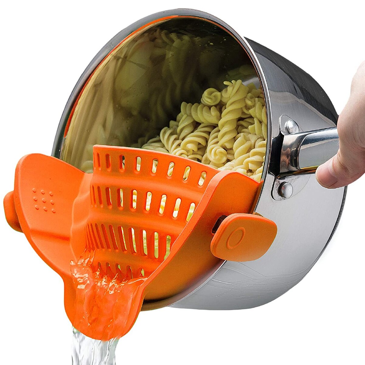 Silicone Kitchen Clip on Pot Strainer Clip Pan Drain Rack Bowl Funnel Rice Pasta Strainer for Spaghetti Meat Grease Fits Pots: Orange